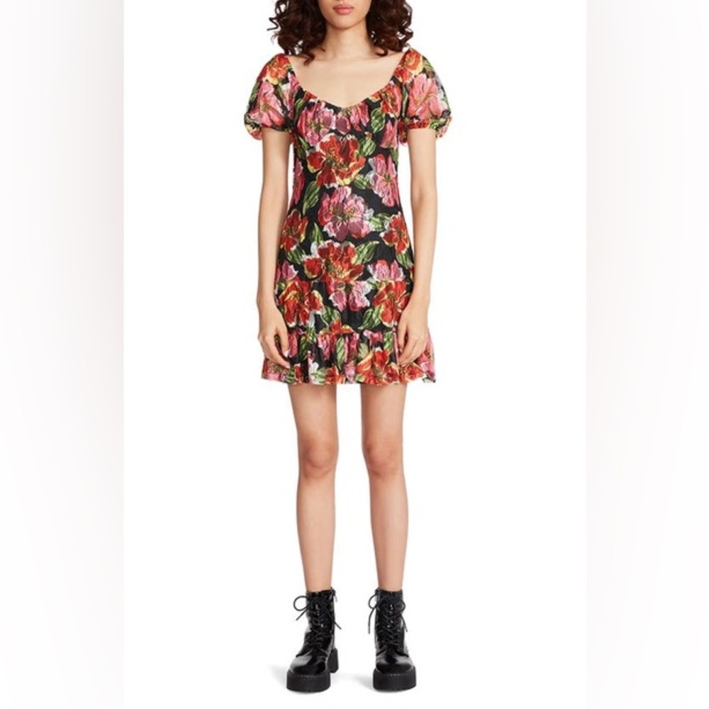 Goldie Wild Poppy Puff Sleeve Mesh Minidress Betsey Johnson